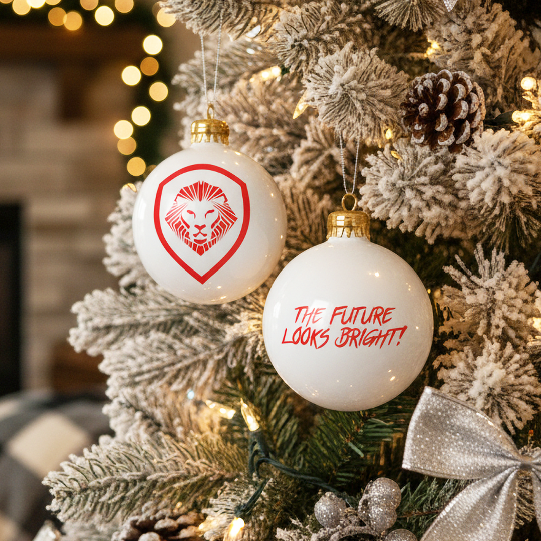 Valuetainment White and Red Lion Shield Christmas Ornament