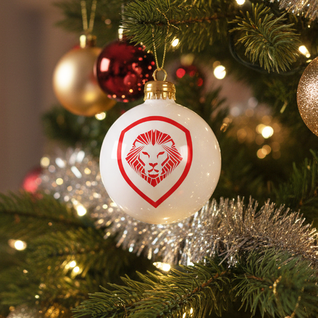 Valuetainment White and Red Lion Shield Christmas Ornament