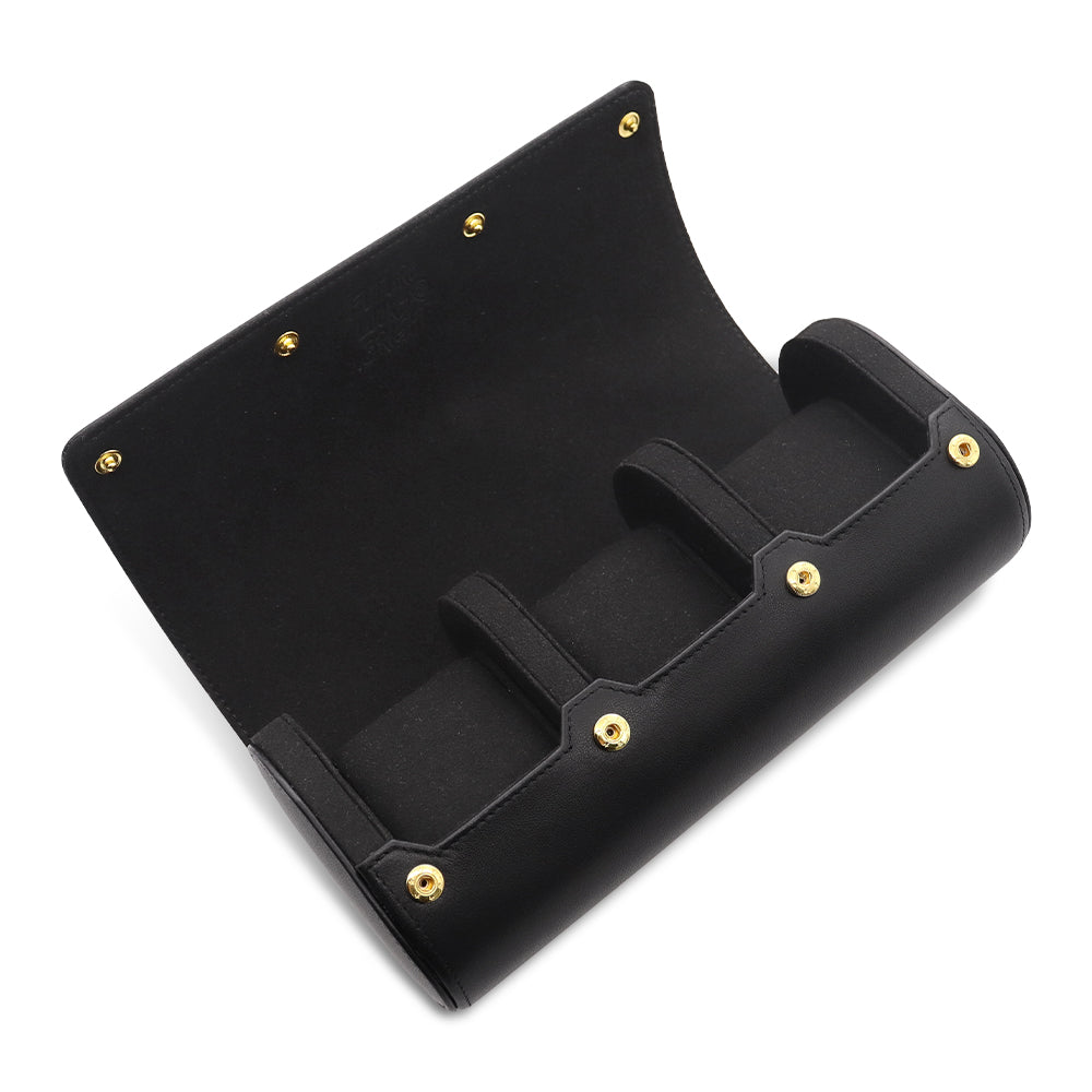 Future Looks Bright Black Embossed Leather Triple Watch Carrier