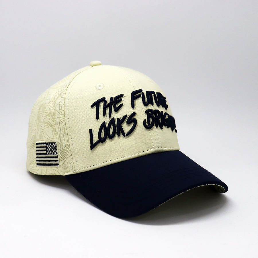 Future Looks Bright Dual Tone Beige and Navy Topo Print Snapback Hat
