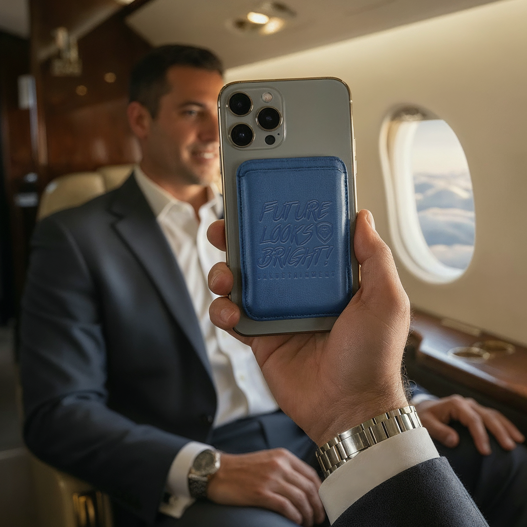 Future Looks Bright Blue Leather RFID Credit Card Holder