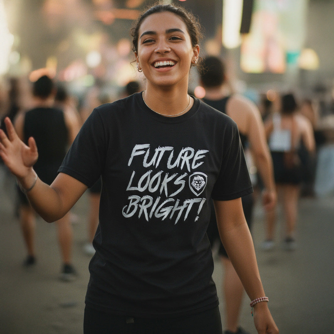 Future Looks Bright Black & Silver Raised Embossed Print Performance Short Sleeve T-Shirt