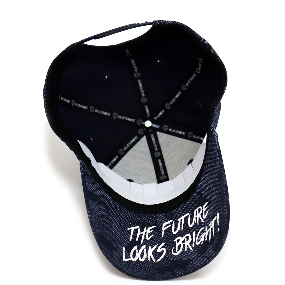 VT Shield Logo Future Looks Bright Blue Camo Textured Snapback Hat