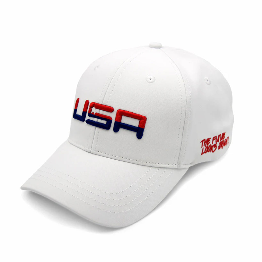 USA Retro Future Looks Bright White Snapback Hat