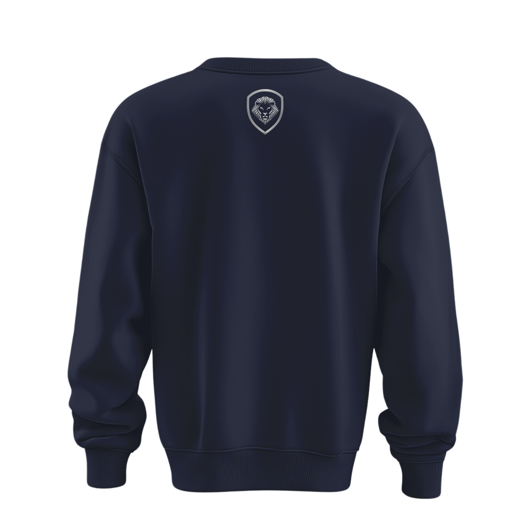 Future Looks Bright fully embroidered Navy & Silver Print Performance Crewneck Sweatshirt