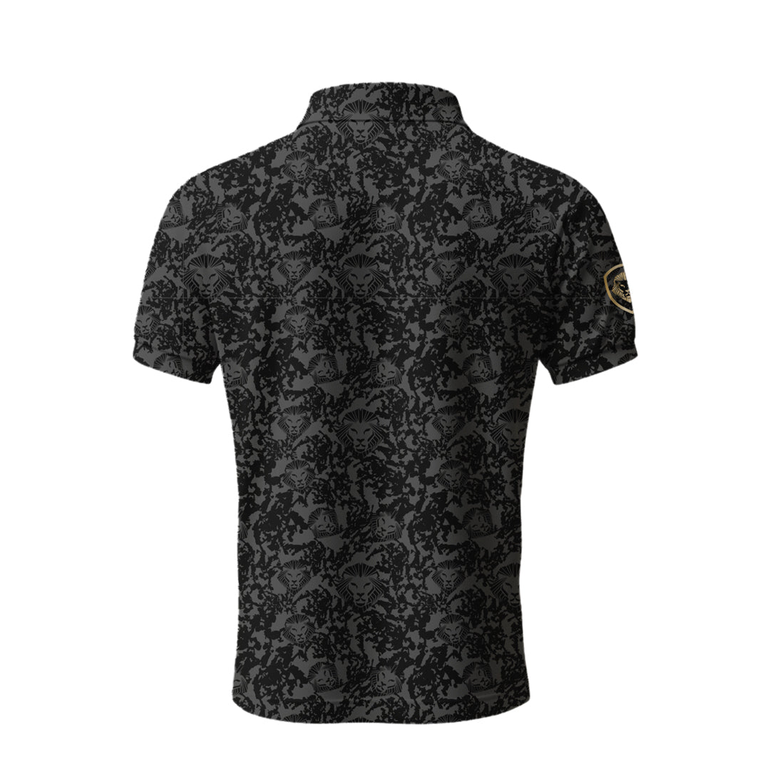 Lion Shield Charcoal Grey Pattern Print Short Sleeve Polo (Classic Fit)