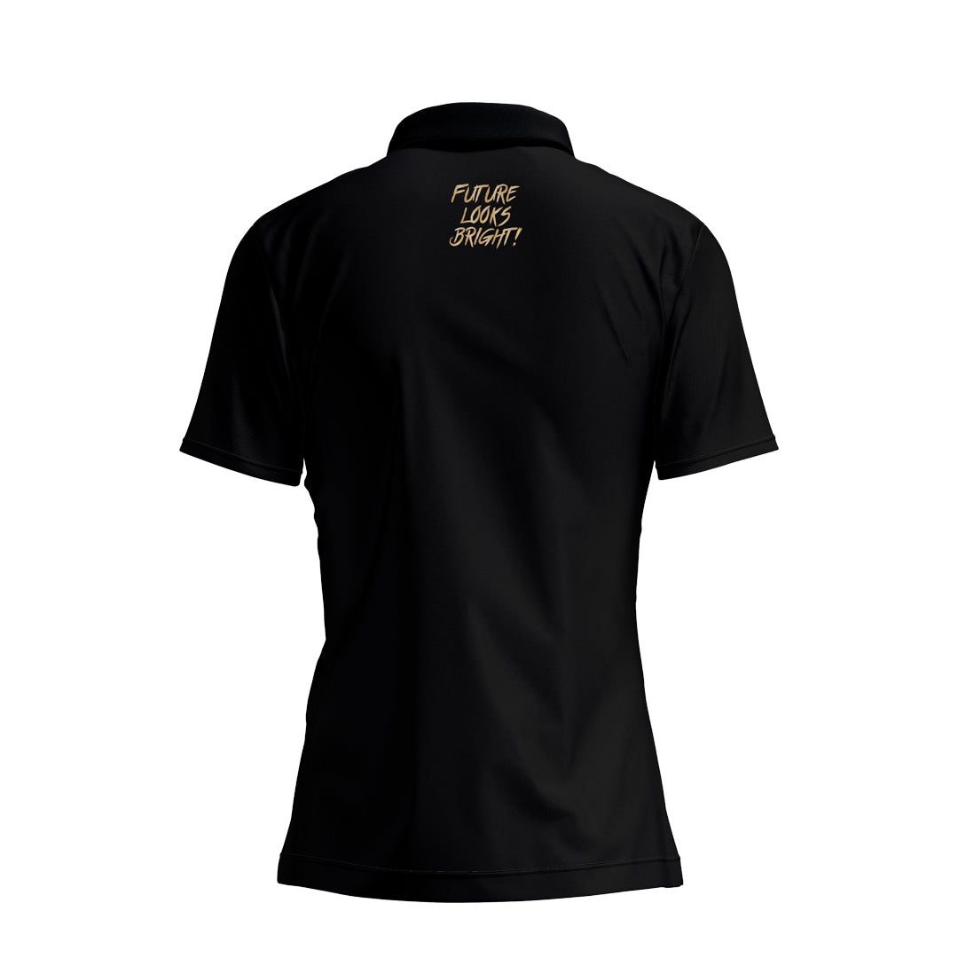 Women's Lion Shield Black and Gold Performance Short Sleeve Polo