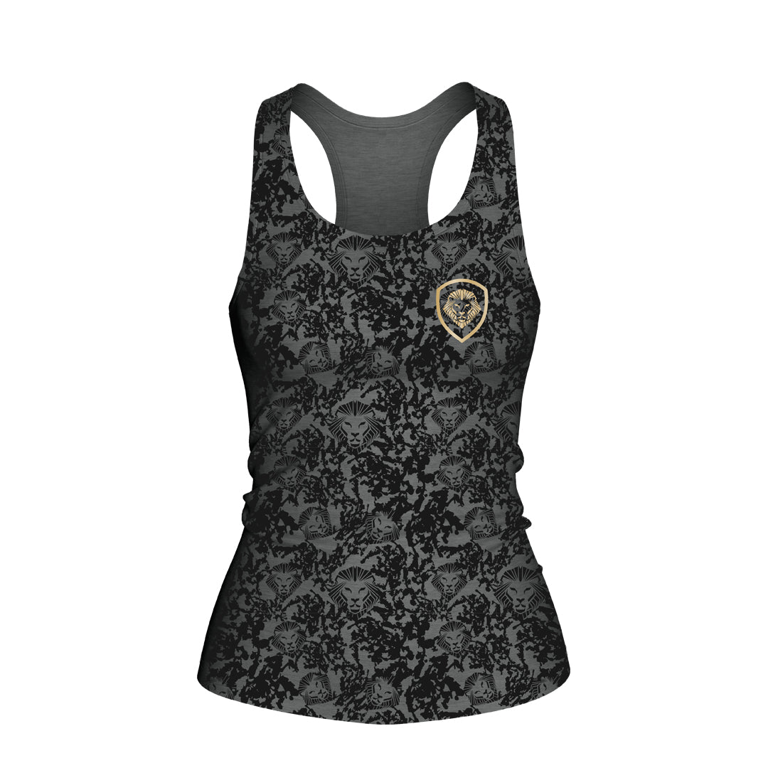 Women's Lion Shield Charcoal Grey Pattern Print Performance Midi Tank