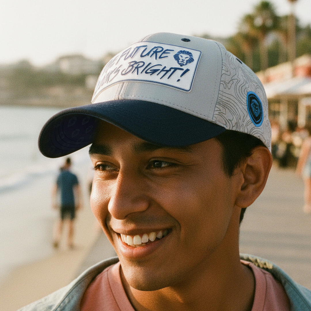 Future Looks Bright Dual Tone Gray and Blue Gradient Logo Snapback Hat