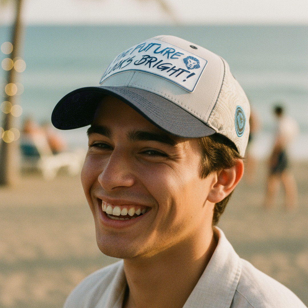 Future Looks Bright Dual Tone Gray and Blue Gradient Logo Snapback Hat