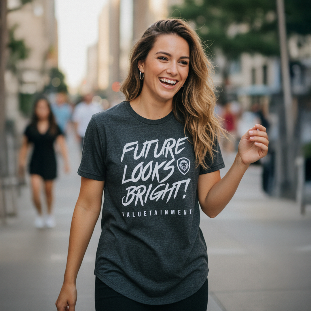Future Looks Bright Premium Curved Hem Charcoal and White Short Sleeve T-Shirt