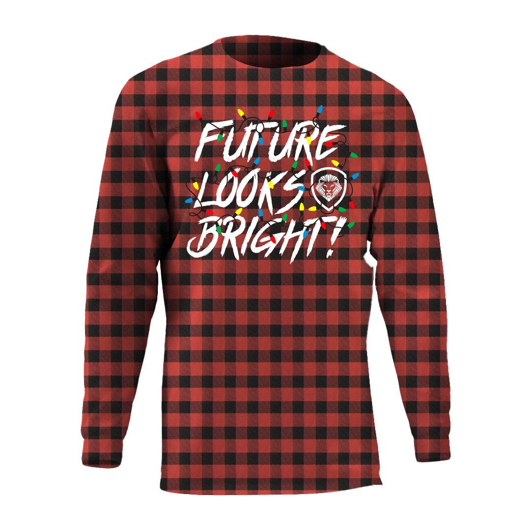 Future Looks Bright Christmas Lights Red and Black Plaid Pajama Set - Unisex