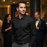 Valuetainment Men's Black Tencel Long Sleeve Button Down Shirt (Classic Fit)