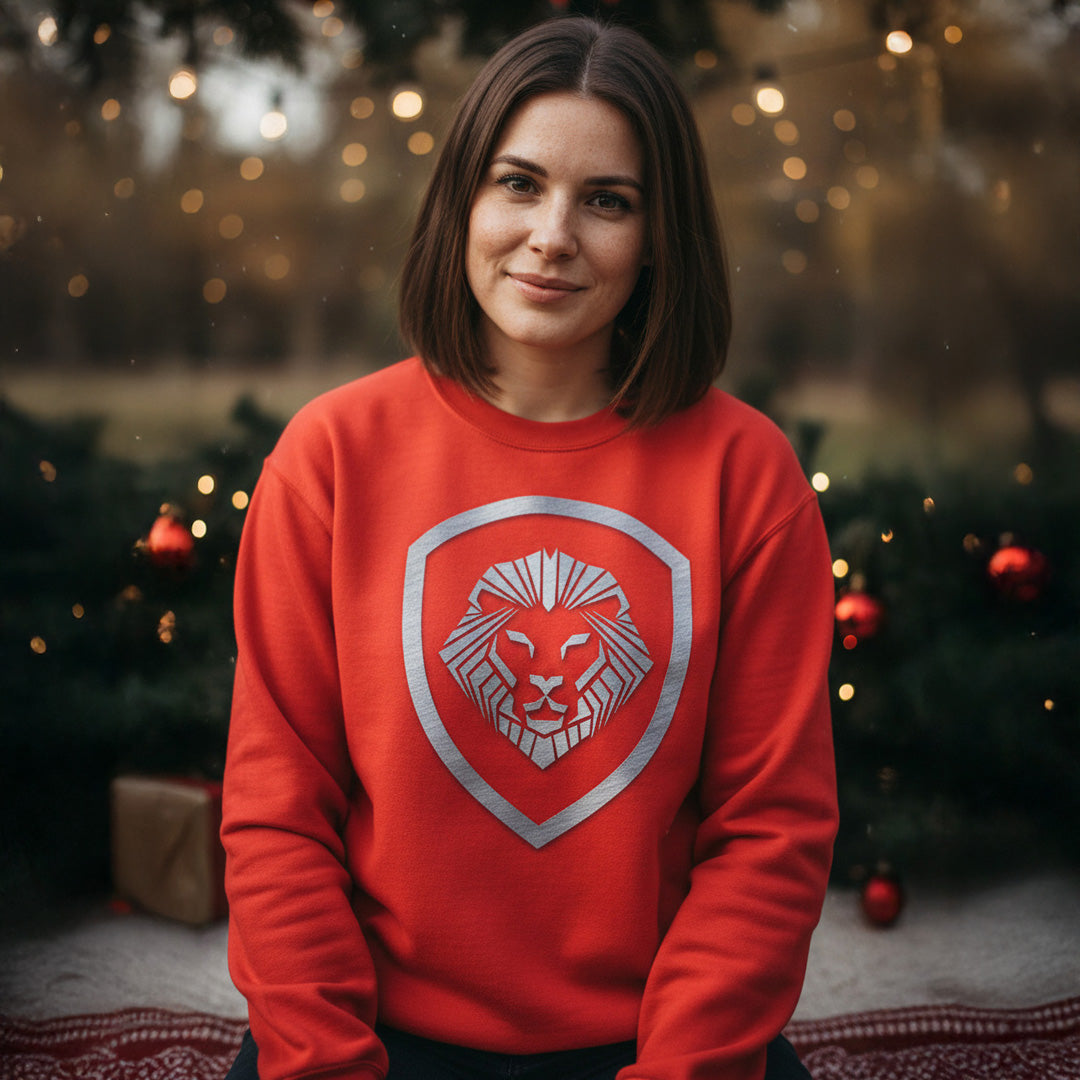 Women's Valuetainment Red Raised Print Performance Crewneck Sweatshirt