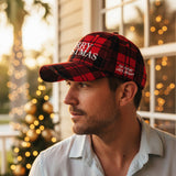 Merry Christmas Red and Black Buffalo Plaid Snapback Hat