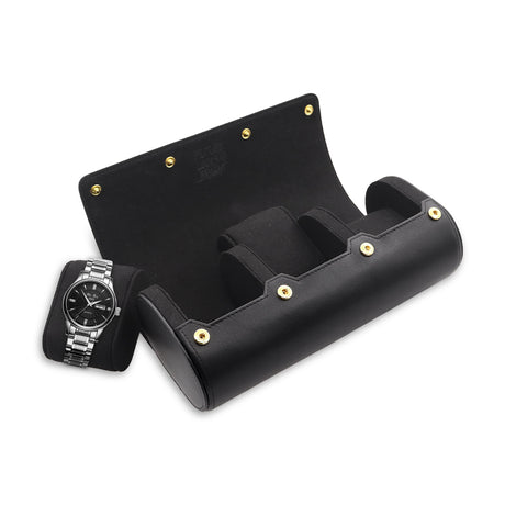 Future Looks Bright Black Embossed Leather Triple Watch Carrier