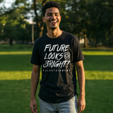 Future Looks Bright Premium Curved Hem White and Black Short Sleeve T-Shirt