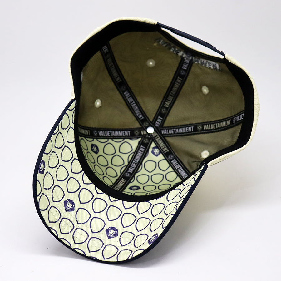 Future Looks Bright Dual Tone Beige and Navy Topo Print Snapback Hat