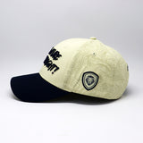Future Looks Bright Dual Tone Beige and Navy Topo Print Snapback Hat