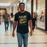 Future Looks Bright Premium Curved Hem Black and Gold Short Sleeve T-Shirt