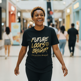 Future Looks Bright Premium Curved Hem Black and Gold Short Sleeve T-Shirt