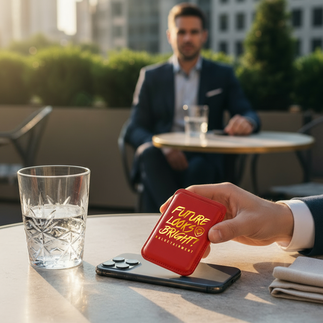 Future Looks Bright Red and Gold Leather RFID Credit Card Holder