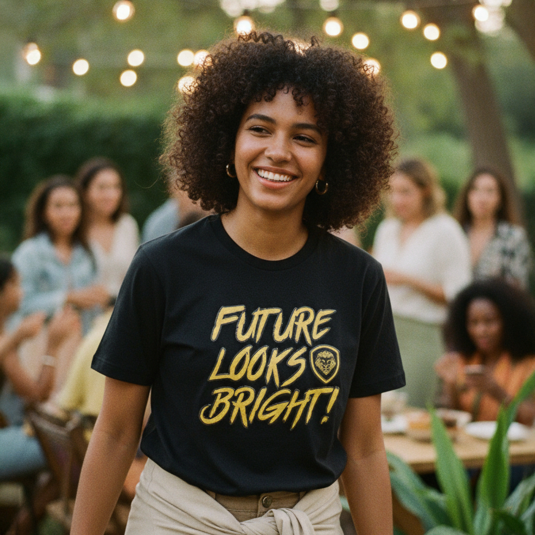Future Looks Bright Black & Gold Raised Embossed Print Performance Short Sleeve T-Shirt