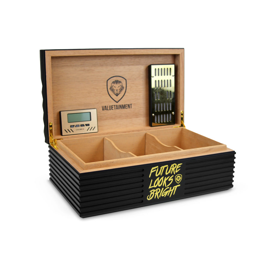 Future Looks Bright Black and Gold Premium Cigar Humidor