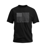 Valuetainment Oversized Flag Print Black & Grey Performance Short Sleeve T-Shirt