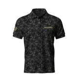 Lion Shield Charcoal Grey Pattern Print Short Sleeve Polo (Classic Fit)
