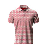 Lion Shield Red and White Pattern Print Short Sleeve Polo (Classic Fit)