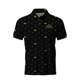 Future Looks Bright Royal Crest Allover Print Black and Gold Polo