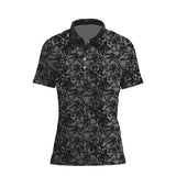 Women's Lion Shield Charcoal Grey Pattern Print Short Sleeve Polo