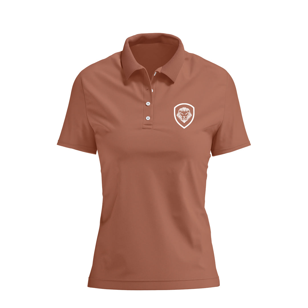 Women's Lion Shield Mocha Mousse Performance Short Sleeve Polo
