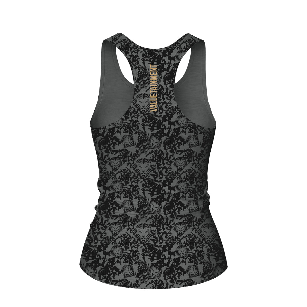 Women's Lion Shield Charcoal Grey Pattern Print Performance Midi Tank