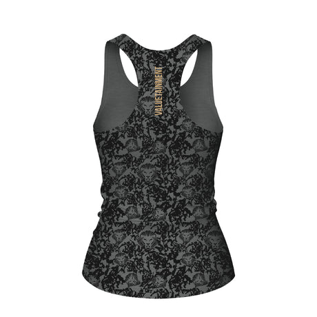 Women's Lion Shield Charcoal Grey Pattern Print Performance Midi Tank