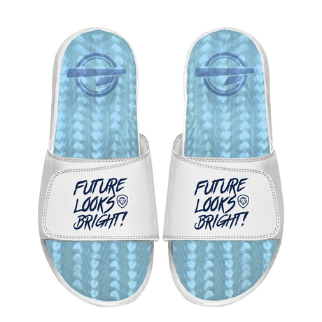 Future Looks Bright White and Blue Gel Comfort Slides