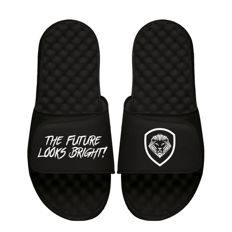 Future Looks Bright Lion Shield Black and White Comfort Slides