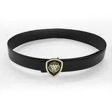 Valuetainment Genuine Leather Black with Gold Lion Shield Buckle Belt