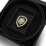 Valuetainment Genuine Leather Black with Gold Lion Shield Buckle Belt