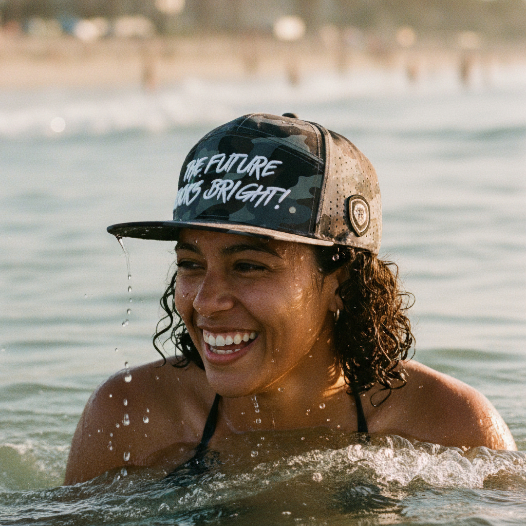 Future Looks Bright Light Brown Camo Flat Bill Waterproof perforated Snapback Hat