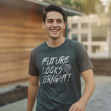 Future Looks Bright Grey & Silver Raised Embossed Print Performance Short Sleeve T-Shirt