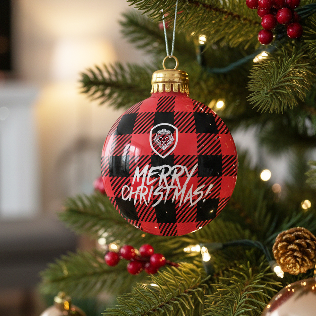 Valuetainment Red and Black Plaid Merry Christmas Ornament