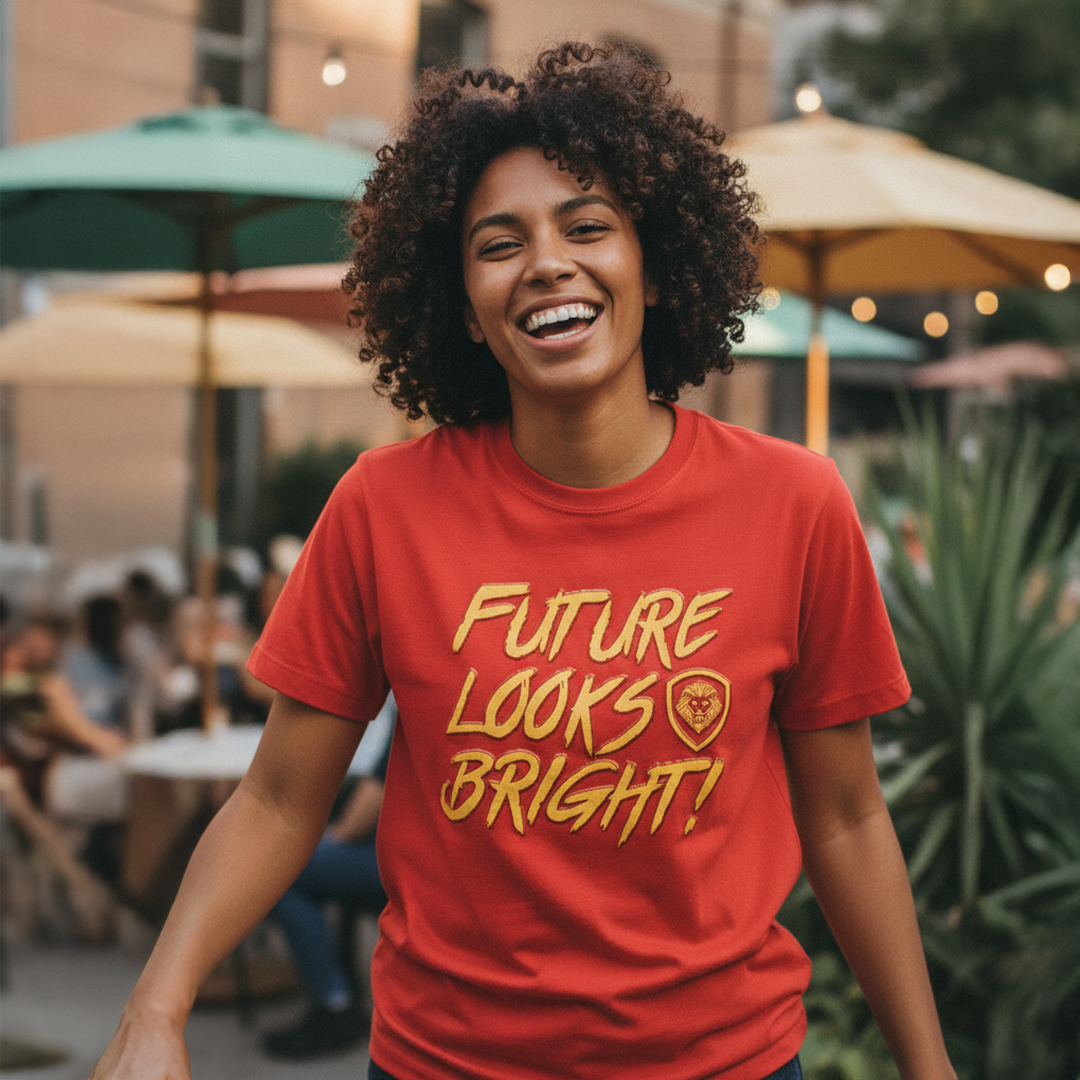 Future Looks Bright  Red & Gold Raised Embossed Print Performance Short Sleeve T-Shirt