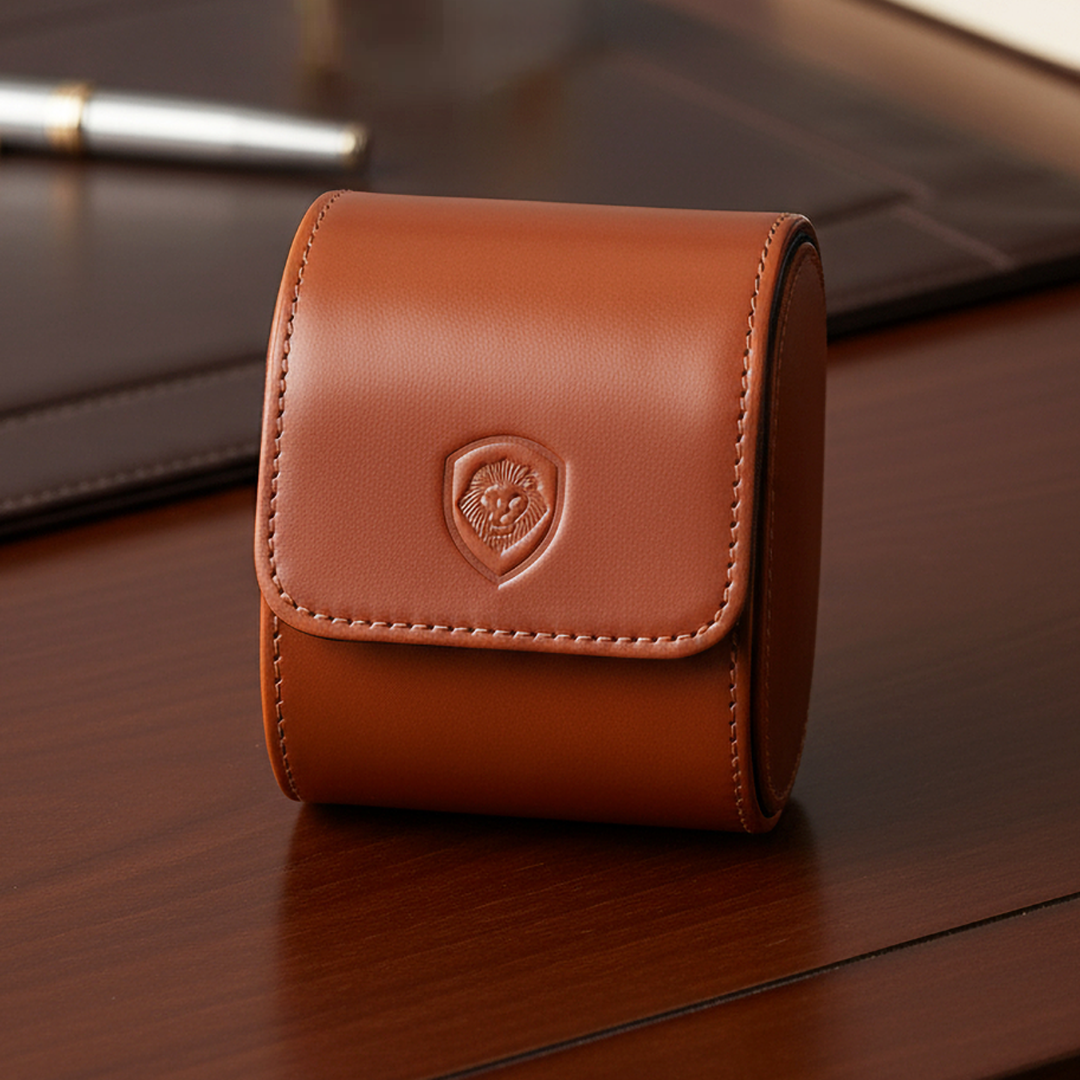 Future Looks Bright Cognac Embossed Leather Single Watch Carrier